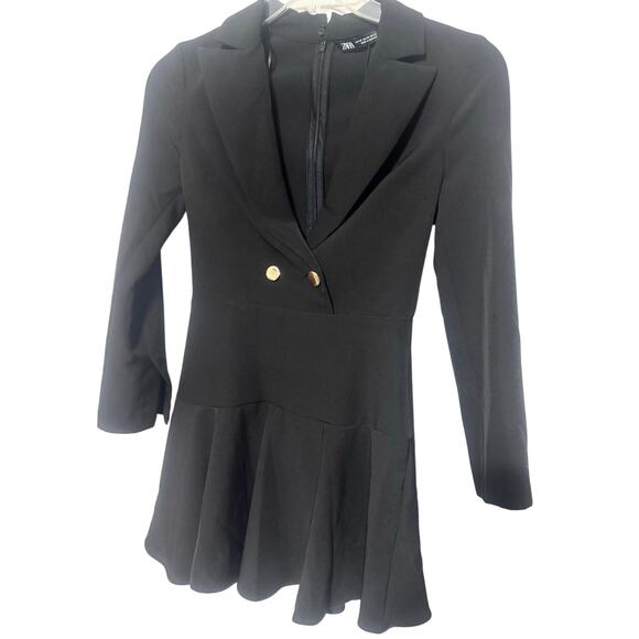 ZARA Black Blazer Jumper Dress Sz XS Mini Dress Double Breasted Buttoned - Picture 5 of 10